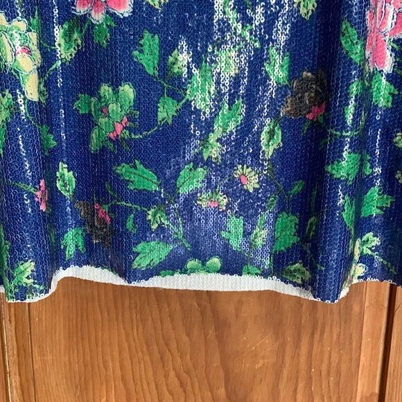 Zara blue floral sequin short sleeve top NWT - Picture 5 of 9